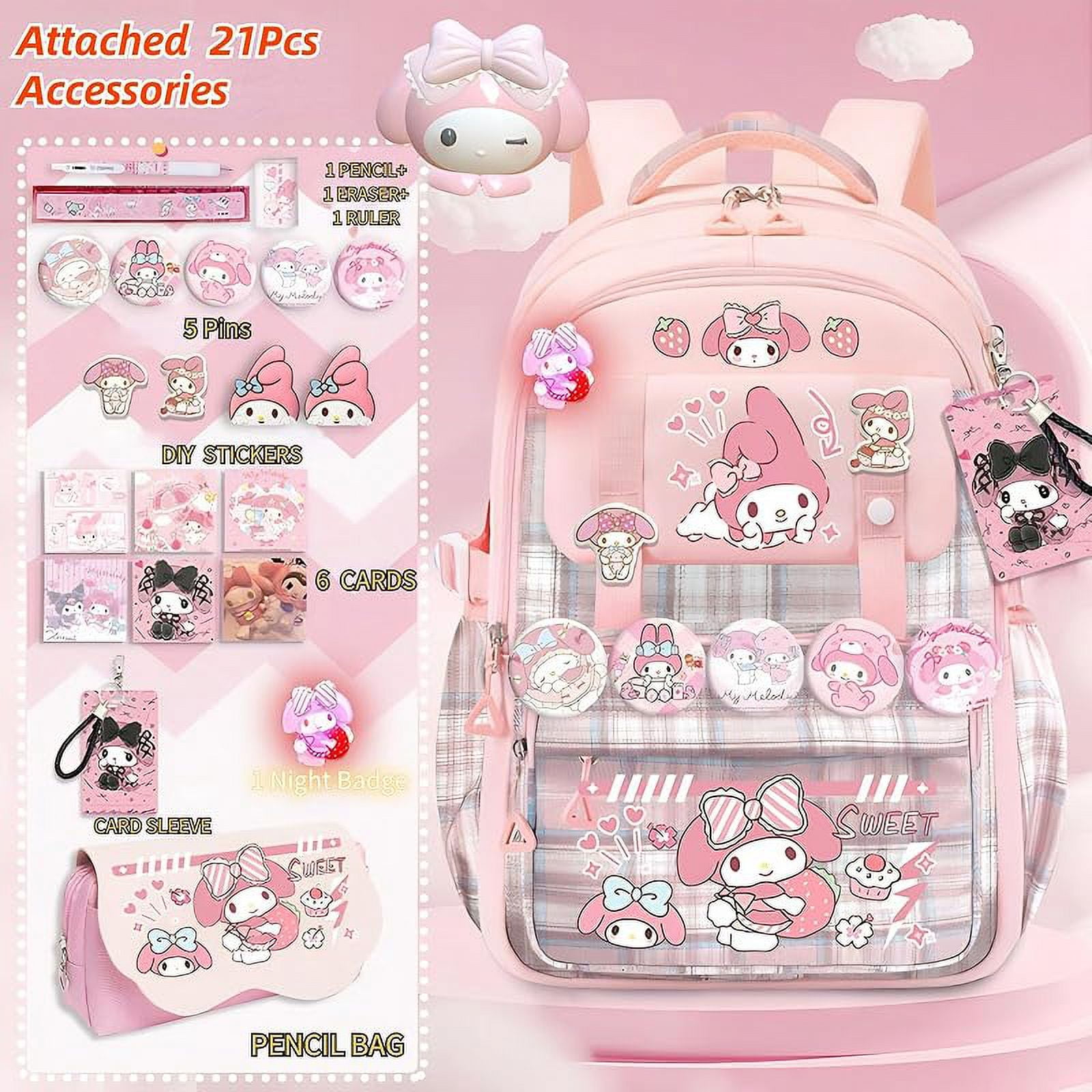 YAHAFEPY Kawaii backpack with 18PCs accessories anime cartoon anti-theft travel aesthetic new semester gifts bag with cute pins…