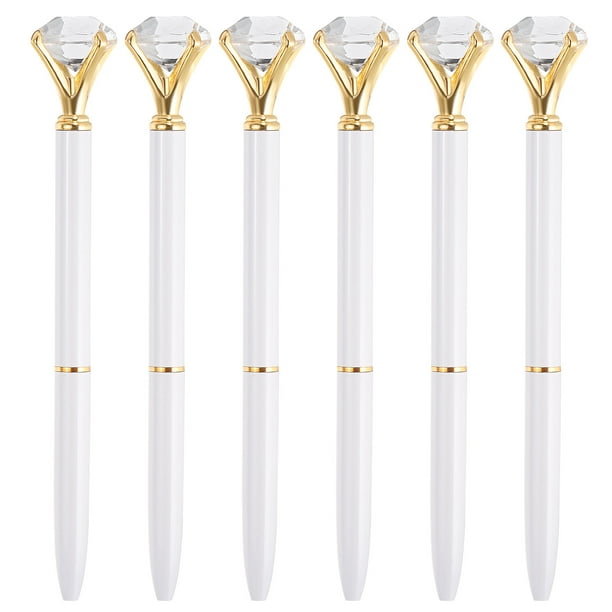 Bolígrafo de tinta negra Uxcell, bolígrafo de metal con diamante de cristal, 1.0mm, punta media, estilo 1, paquete de 6, blanco