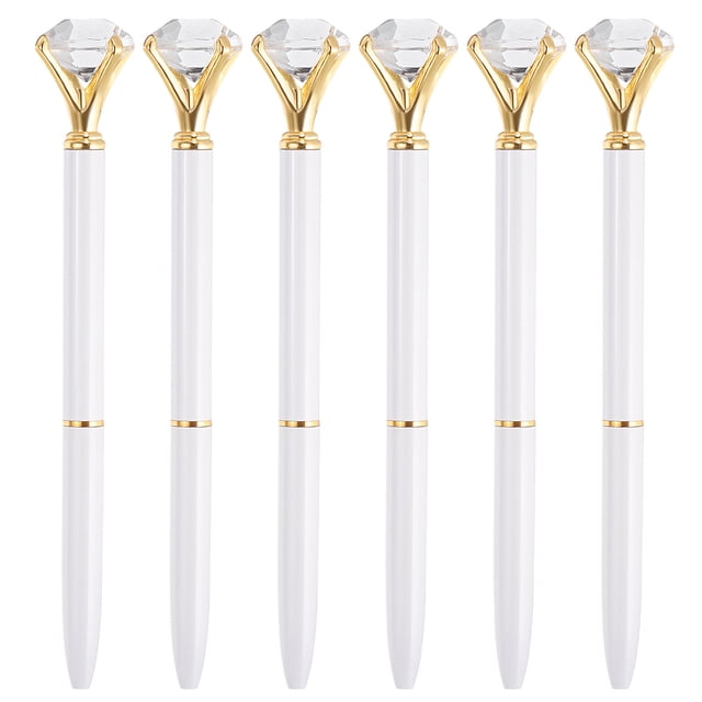 Bolígrafo de tinta negra Uxcell, bolígrafo de metal con diamante de cristal, 1.0mm, punta media, estilo 1, paquete de 6, blanco