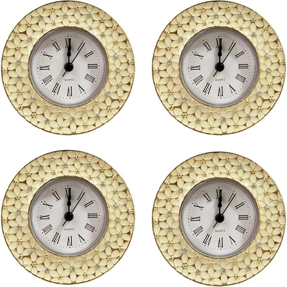 Vintage Mini Analog Table Clock, Silent Small Table Clock with Hand-Painted Metal Body and Battery Operated Non-Ticking Clock Core for Shelf, Living Room, Bedroom, Bedside, Desk, Gift Clock