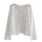 Women Flare Long Sleeve Crochet Cardigan Open Front Hollow Floral Sweater Coat