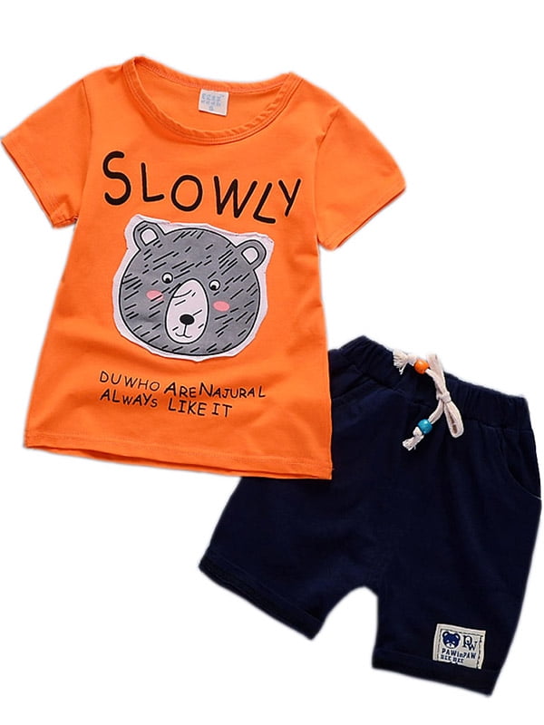 Toddler Kids Baby Boys Girls Bear T-shirt Tee Tops+Shorts Trousers Outfits Sets