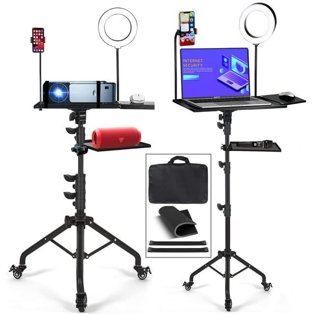 Asltoy Projecteur Trépied avec Roues Support pour Ordinateur Portable Trépied Projecteur Trépied Support pour Ordinateur Portable Support au Sol Support de Diffusion en Direct Support de Tapis Roulant Support de Musique