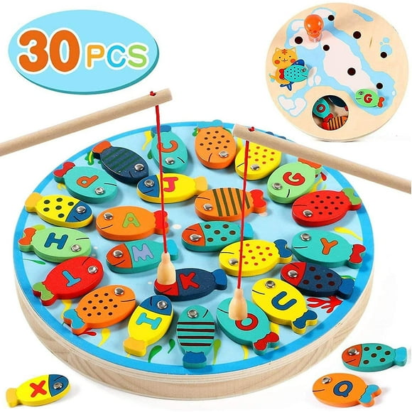 QUETO Jeu de pêche magnétique Toddler Jouet en bois Jeux de société de poisson préscolaire