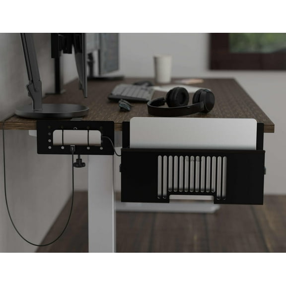 Side-Mount Perforated Steel Laptop Desk Stand - Fits Dell/Acer/ASUS/XPS/MacBook/Surface/Lenovo/HP/Gaming Laptops