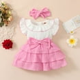 thumbnail image 2 of Zwiiyzr 2025 3-24M Baby Girl Summer Clothes Solid Ruffle Collared Flutter Sleeve Bow Dress Headband 2Pcs Outfits Set Pink, 2 of 9