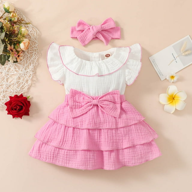 LOVZFMLL Robe à Manches Longues et Col Rond pour Filles avec Nœud Imprimé