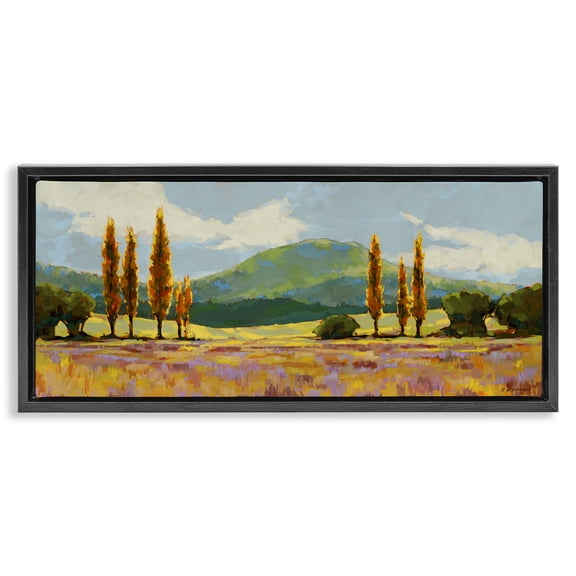 Stupell Industries Contemporary Countryside with Dabbled Pastels Black Floating Frame Canvas Art, 25 x 11, by Trevor Copenhaver