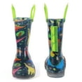 thumbnail image 4 of Toddler Boys Rain Boots Little Kids Baby child Light Up Waterproof Rubber Shoes Printed Mud Lightweight Adorable with Easy-On Handles Non Slip Sole Dinosaur Green Navy Size 13, 4 of 6