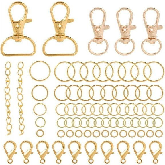 1 Box 524Pcs Keychain DIY Kit Gold Split Key Rings Alloy Iron Metal Lanyard Swivel Snap Hooks Claw Clasp Double Keyring Bulk Extender Chain for Keychains Purse Hardware DIY Craft Accessories Gold