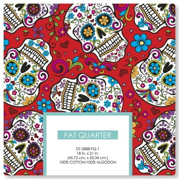 David Textiles, Inc. 22" x 18" 100% Cotton Folkloric Skulls Precut Sewing & Craft Fabric, Red