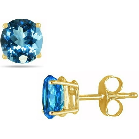 Pori Jewelers 14K Gold 2.0Cttw Round Genuine Blue Topaz Gemstone Stud Earrings