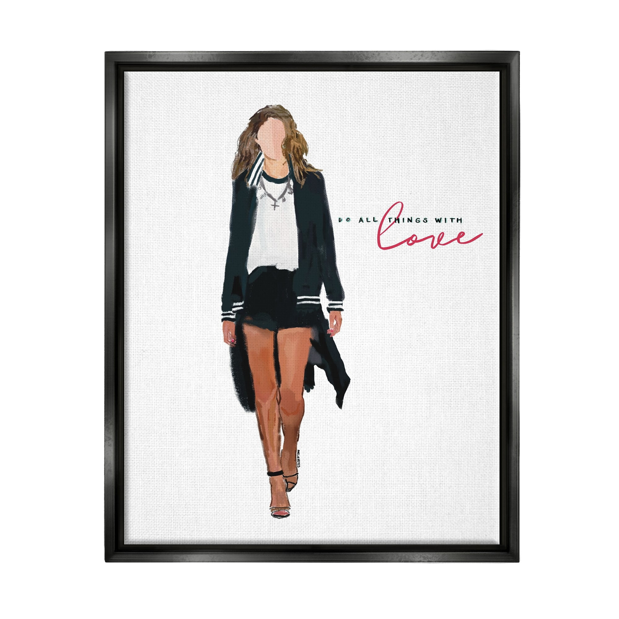 Stupell Industries All Things With Love Inspiring Glam Fashion Woman Graphic Art Metallic Gold Floating Framed Canvas Print Wall Art, Design by Amelia Noyes