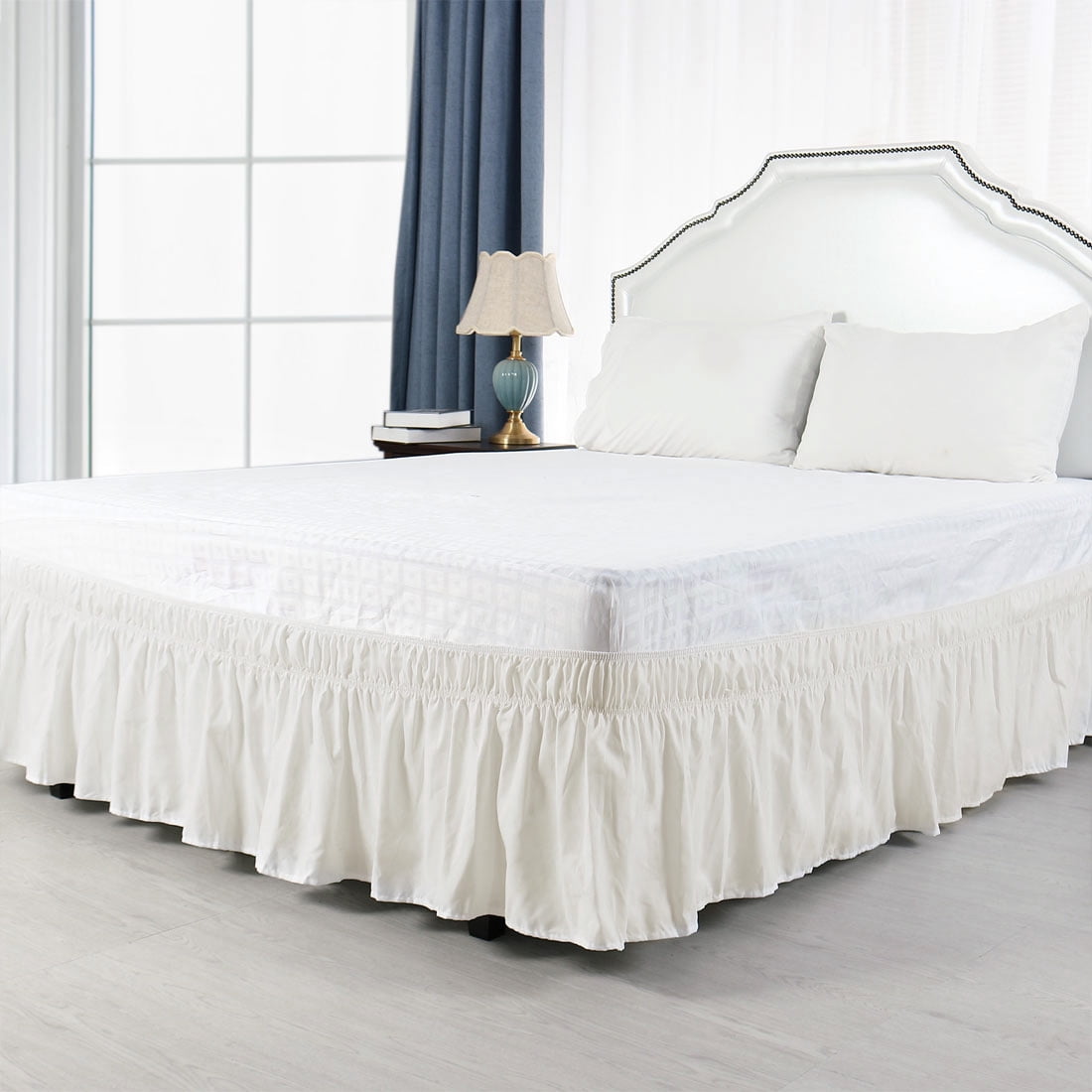 Unique Bargains Polyester Elastic Dust Ruffled Bed Skirt with 15" Drop Twin Beige