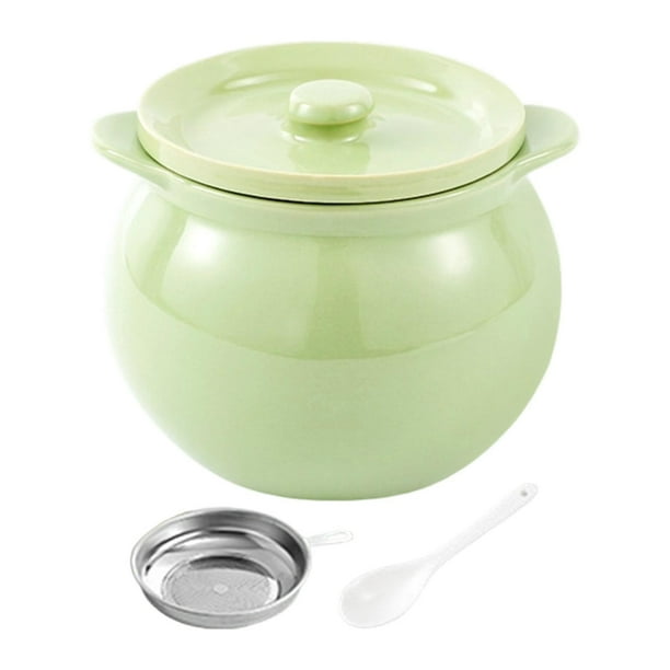 Recipiente de cerámica para grasa con colador, tarro para manteca de cerdo, lata para almacenar aceite para freír alimentos 1400 ml Verde