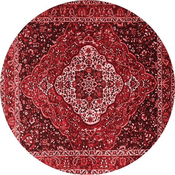 Ahgly Company Indoor Round Medallion Red Traditional Area Rugs, 4' Round