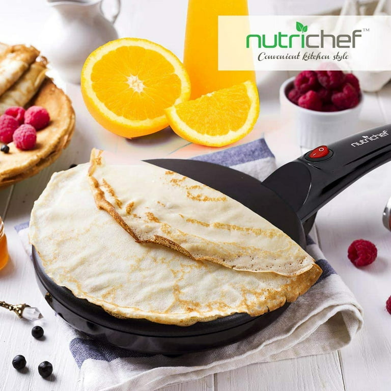 Nutri Chef Electric Plug in Countertop Crepe Maker and Griddle Hot Plate,  Black