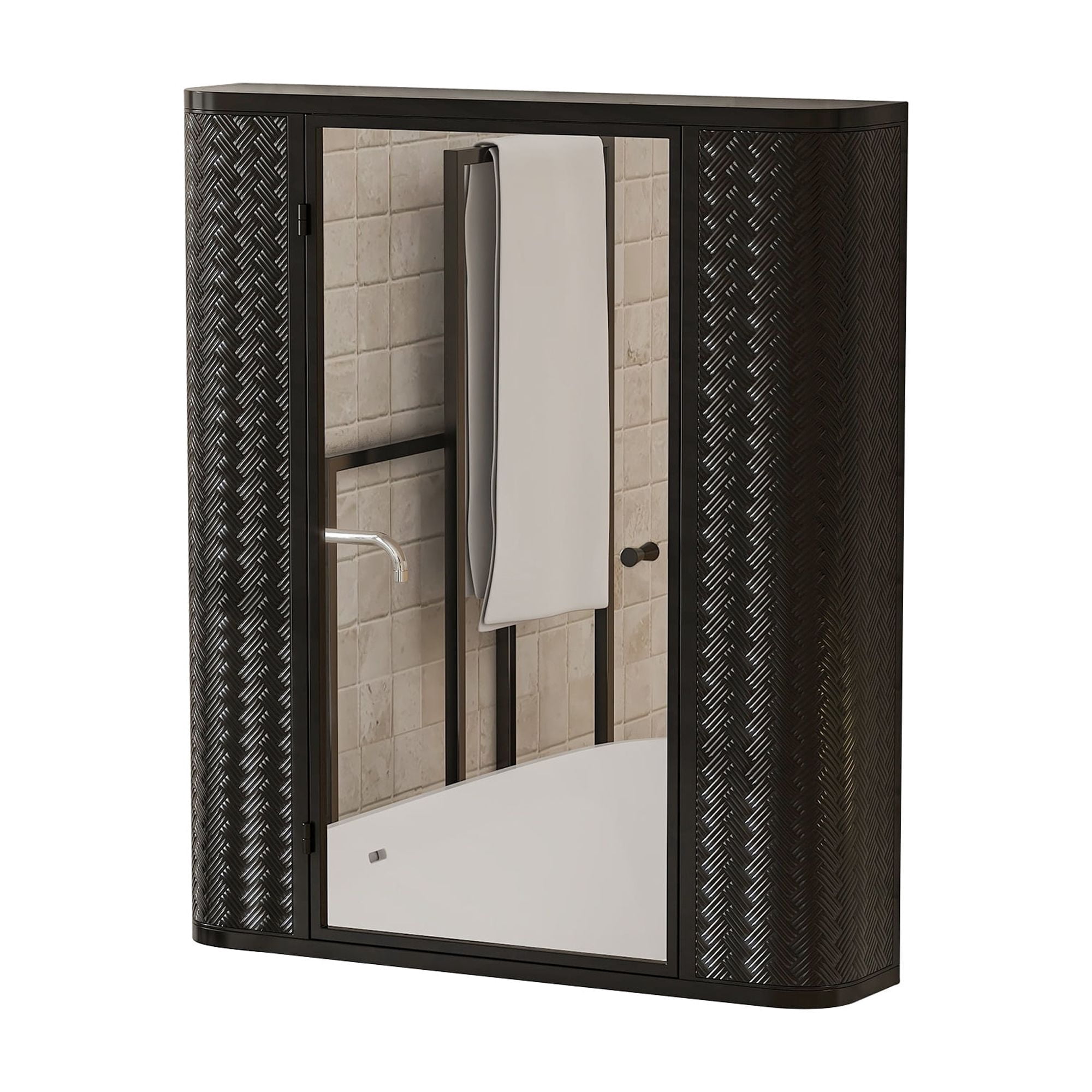 Bathroom Medicine Cabinet Over The Toilet Storage Wall Mounted Mirror Cabinet,&nbsp;with Glass Shelf Open Compartment and Magnetic Closure, Bathroom Organizer Antique Black