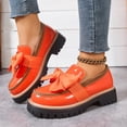 thumbnail image 4 of Women's Patent Leather Bowknot Chunky Platform Loafers Bowknot Round Toe Thick Sole Patent Leather Bows Loafers Non-Slip Shoes Retro Work Office Business Spring Fall Patent Leather Shoe with Bow, 4 of 7