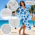 thumbnail image 6 of Xoenoiee Blue Monstera Palm Tree Print Moo-Moos for Women, Plumeria Flower Design Kaftan Dresses Caftan Cover-Up V-Neck High-Slit Beach Pool Party Coverups Muumuu Dress Beachwear, 6 of 7
