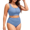 thumbnail image 4 of Plus Size 2 Piece Swimsuit High Waisted Bikini Control Bathing Ribbed 2026 Swimwear Womens Bathing Suits Shorts Set Sports Swimsuits for Women with Zipper in Back Womens Swim Shorts 2x Woman Swimsuit, 4 of 4