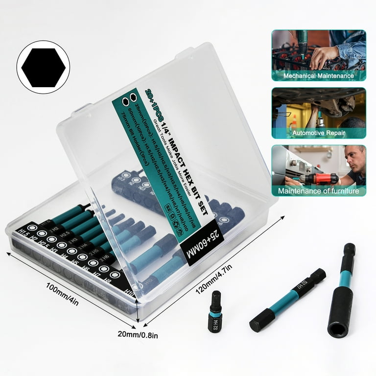 21pcs Hex Impact Bits Set with 1/4 Inch Hex Shank Magnetic Allen