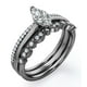 thumbnail image 4 of Juego de Pavé JeenMata de 2 Puntas Corte Marquesa 1,25 ct Filigrana Milgrain Art Deco Anillo de Compromiso Solitario Juego de Anillos Nupciales Trío Baño Oro Negro 18K sobre Plata, 4 of 6