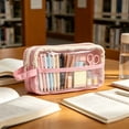thumbnail image 6 of Large Capacity Transparent Pencil Case – Canvas Cloth, Rectangular Storage Pouch, Portable Water-Resistant, for Teens Campus Office, 6 of 9