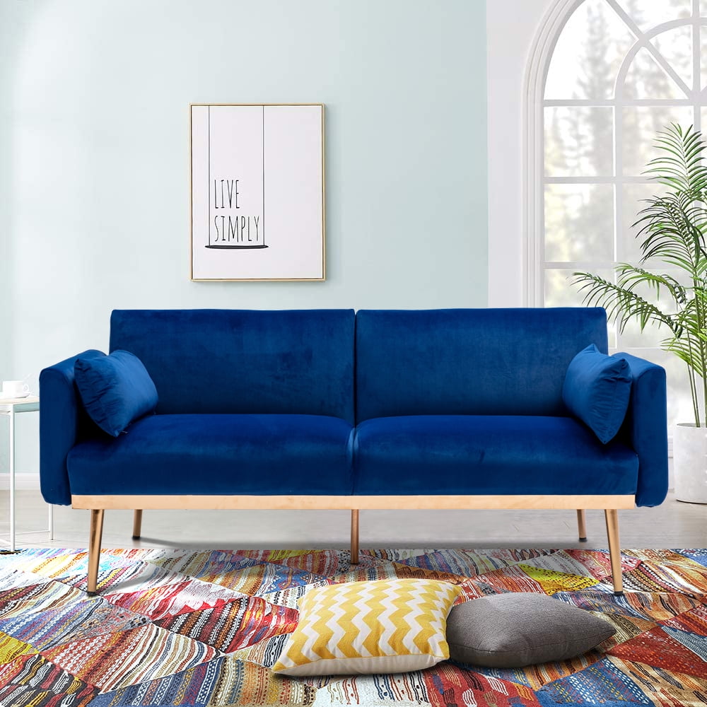 Navy Blue Futon Couch, KAMIDA Convertible Sofa Bed with 2 Pillows