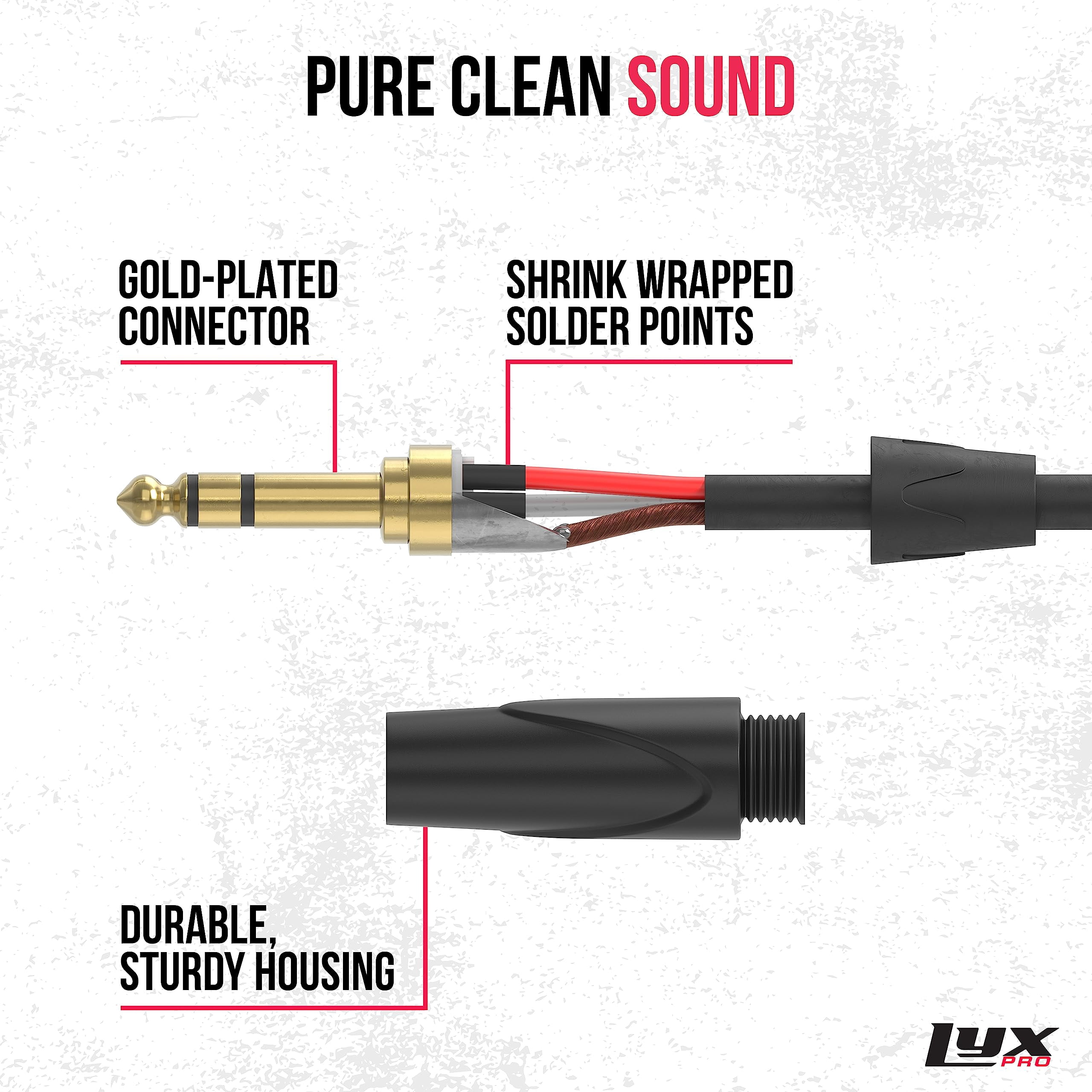 LyxPro 20ft 1/4'' TRS to TRS Male Audio Cable