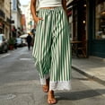 thumbnail image 6 of HomeDM Womens Wide Leg Pants with Pockets Striped Lace Trim Bottom Green Flowy Lounge Trousers Size 2XL, 6 of 8