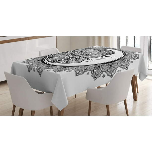 Zodiac Decor Tablecloth Interlace Round Indian Mandala And