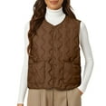 thumbnail image 3 of Women's Lightweight Down Vest, Sleeveless Quilted Puffer Jacket with Cotton Blend Shell, Warm Winter Insulated Vest, Slim Fit Casual Sleeveless Coat for Women, Cold Weather Thermal Vest Coffee XXXXXL, 3 of 5
