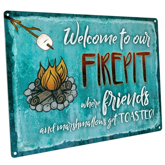 Welcome to our Firepit 9"x12" Metal Sign, Wall Decor for Farm and Country