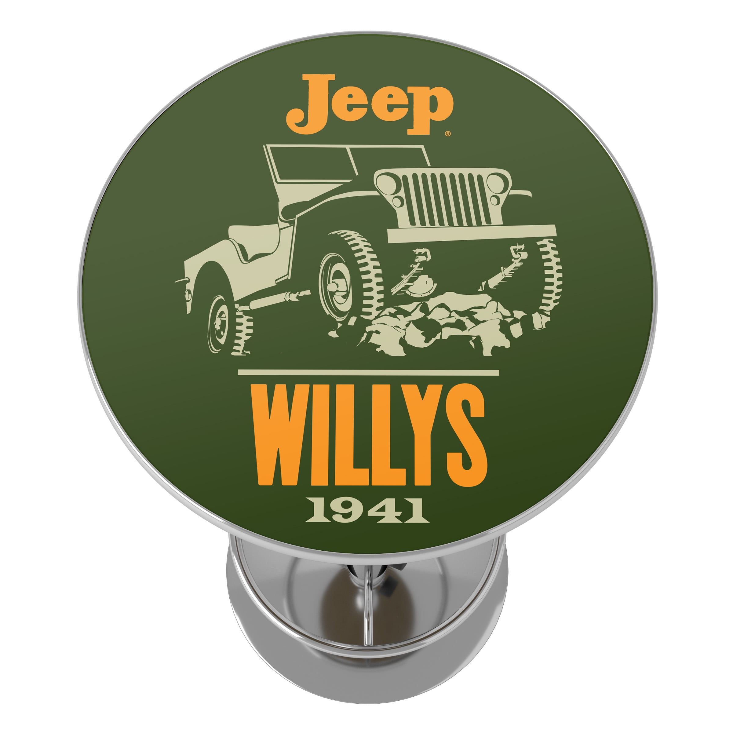 Trademark Global Chrome Pub Table Jeep Willys Vintage Bar Height High Top with Adjustable Foot Rest /& Acrylic Counter for Garage or Man Cave