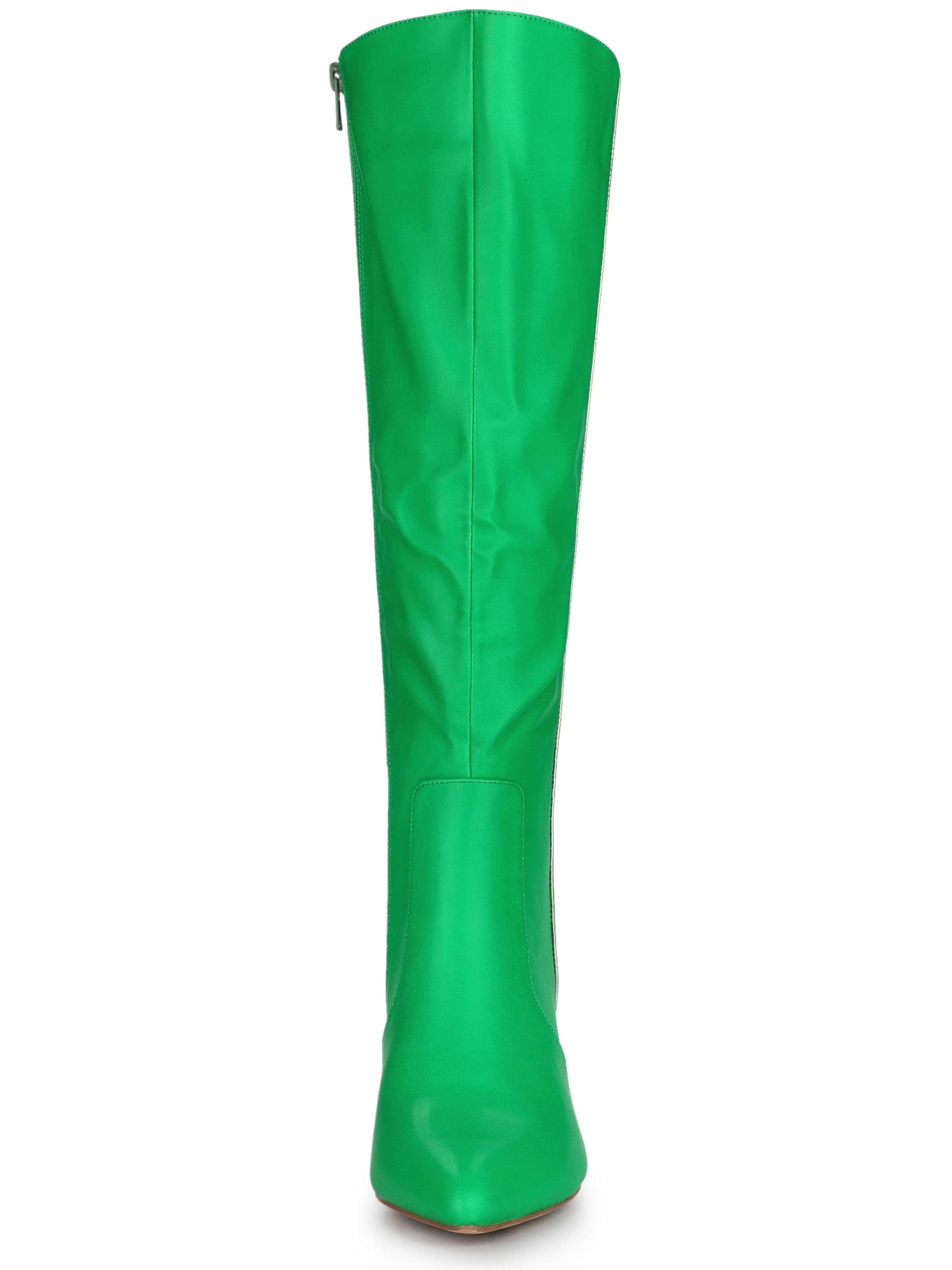 DARING DIVA Women's Pointy Toe Buckle Stiletto Heel Black Knee High Boots Grass Green 8