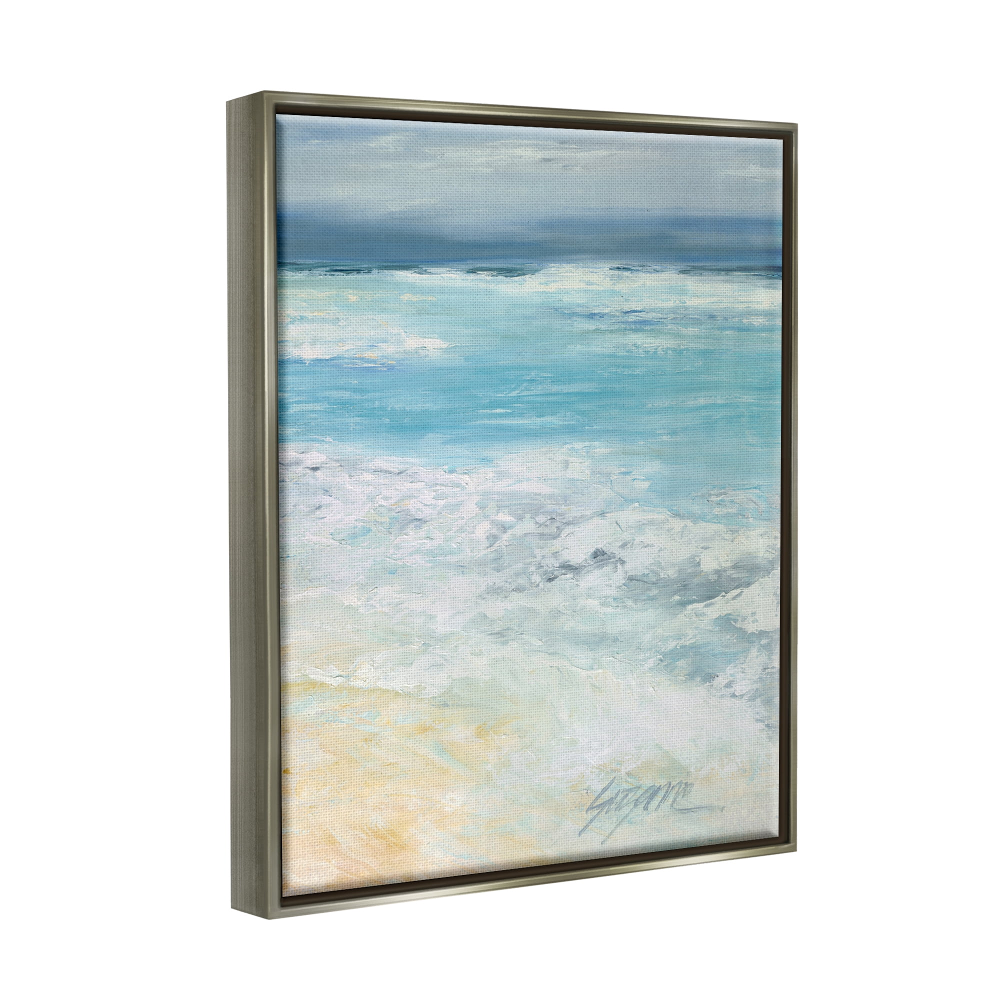 Stupell Industries Modern Beach Waves Abstract Shore Coastal Painting Gray Floater Framed Art Print Wall Art