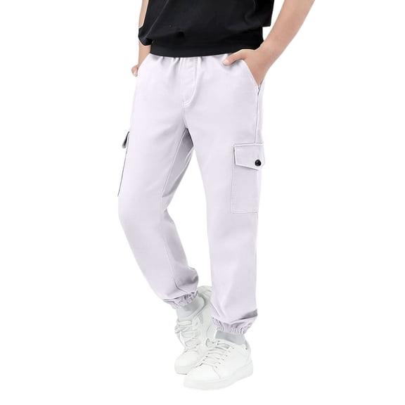 Lmnyox Kid's Cargo Pants Fashion Loose Solid Color School Pants Causal Cuffed Sports Trousers with Pockets