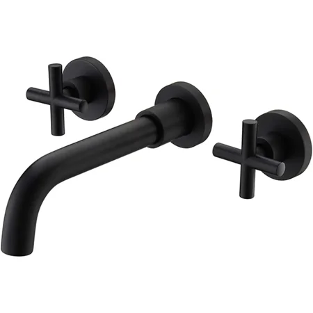 

YAAN Matte Black Brass Bathroom Faucet Wall Mounted Dual Handle Lavatory Basin Sink Mixing Faucet and Rough in Valve Included
