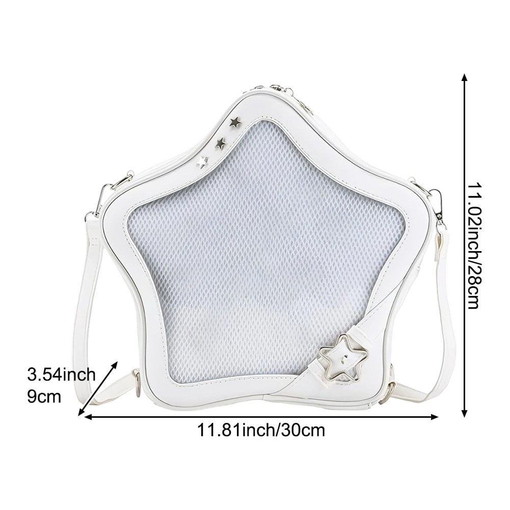 Jiibva White Star Backpack PU Leather Shoulder Bag Star Shape Tote Bag, Y2K Spicygirl Travel Backpack Messenger Bag