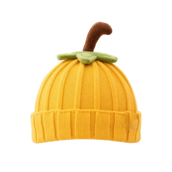 Baby Halloween Pumpkin Beanie Warm Knit Hat Cuffed Soft Skull Cap for Fall Winter Festive Parties and Cold Weather Wear for Infants Toddlers and Kids Yellow One Size