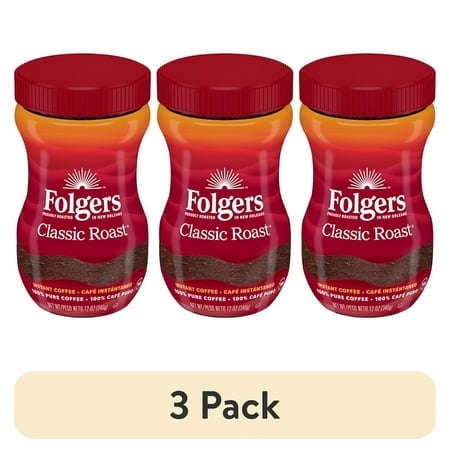 (3 pack) Folgers Classic Roast Instant Coffee, 12 oz Jar