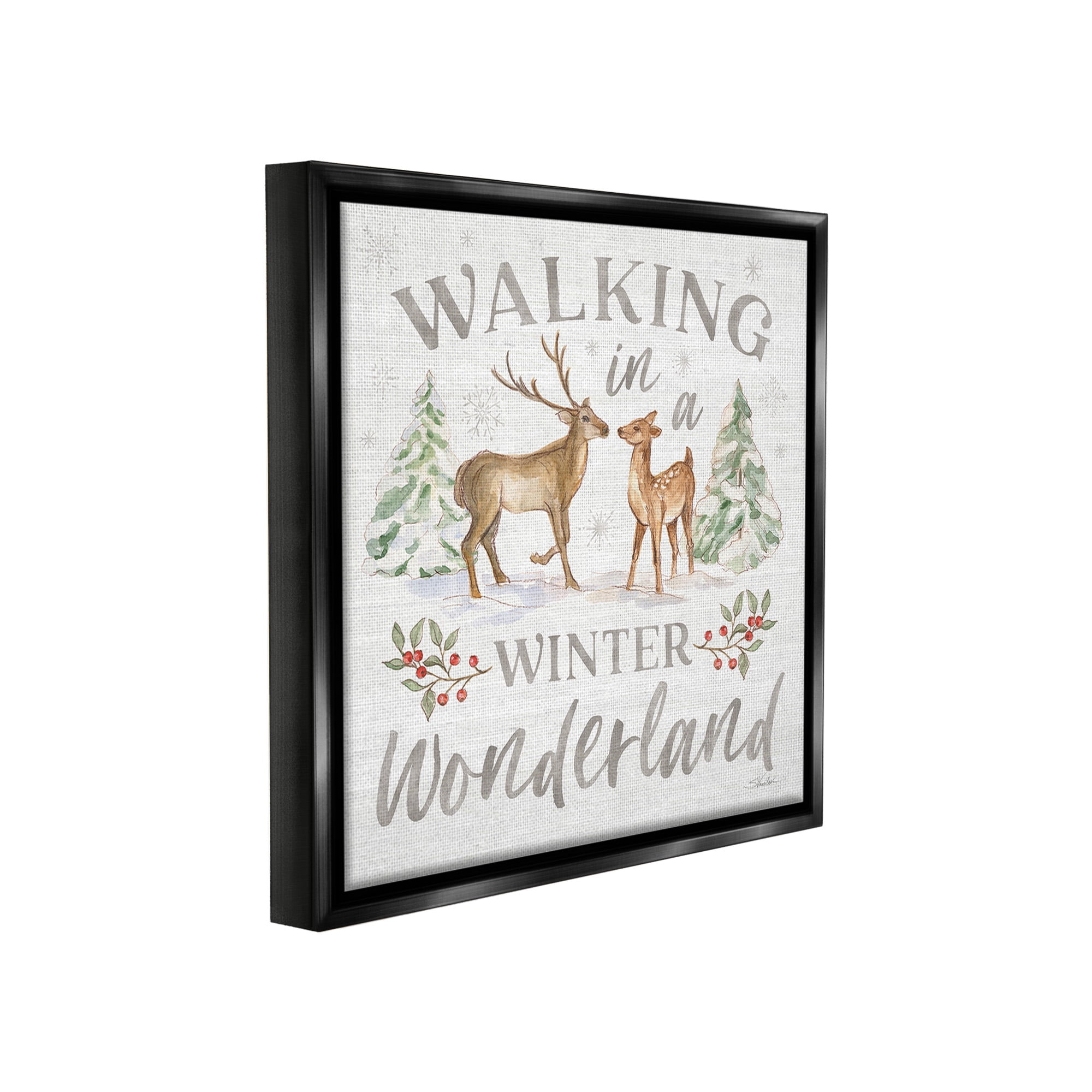 Stupell Industries Winter Wonderland Snow Scene Holiday Painting Black Floater Framed Canvas Art Print Wall Art, 18 x 18