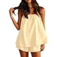 thumbnail image 3 of OOOUM Women 2 Piece Matching Outfits Strapless Smocked Top Elastic Waist Shorts Set Light Textured Woven Fabric Solid Color Casual Summer Clothing Set Light Yellow XL, 3 of 5