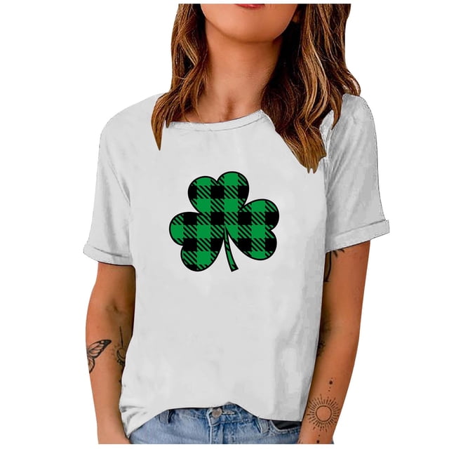 QIPOPIQ T-Shirts à Manches Courtes pour Femmes à Col Rond St. Patrick's Day T-Shirts T-Shirt Trèfle T-Shirt Vert Hauts St Patricks Day T-Shirts T-Shirt Ample T-Shirts de Vacances T-Shirts Graphiques Aubaines