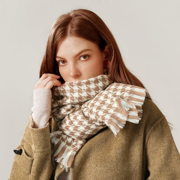 Buigttklop Scarf for Women Women'S Winter Warm Soft Casual Tassel Houndstooth Printing Muffler