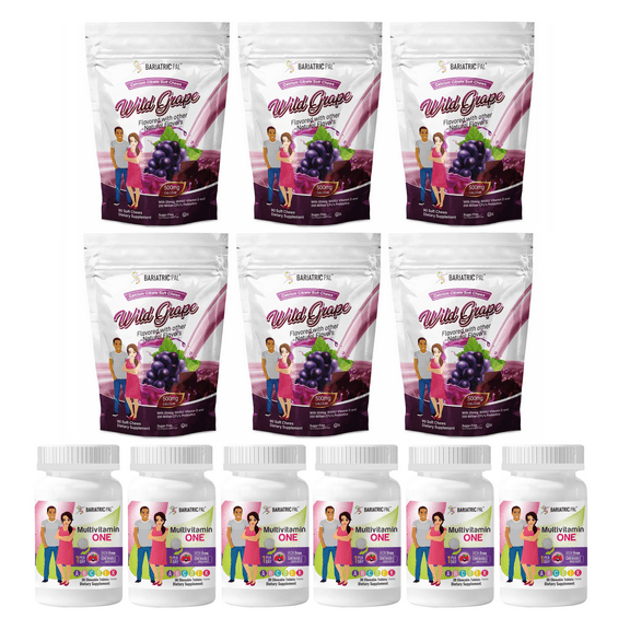 Gastric Sleeve Complete Vitamin Pack - Chewables Size: 6-Month Supply, BariatricPal Multivitamin ONE: Mixed Berry Iron Free Chewable, BariatricPal Calcium Citrate Soft Chews: Wild Grape