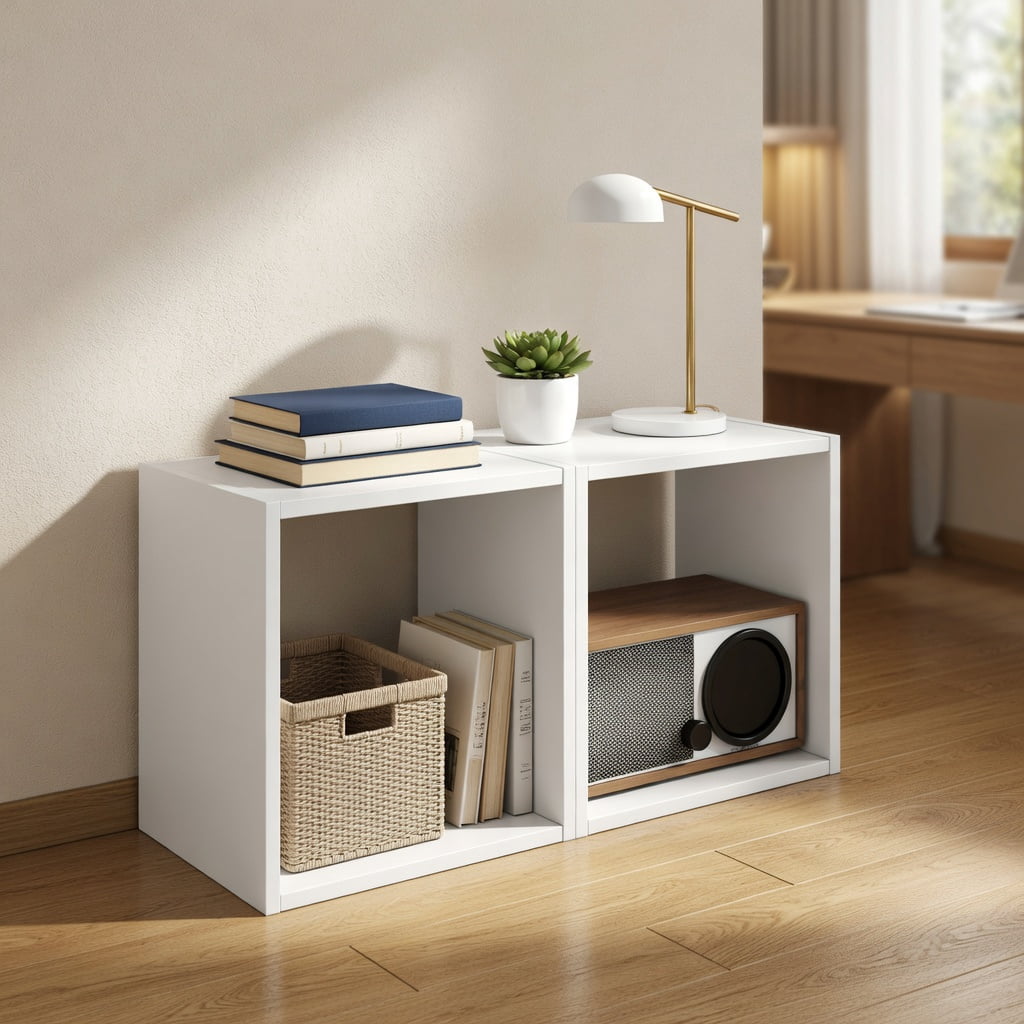 Spaco Cube Storage Organizer Set of 2-White, Tall Bookshelf, Shelves for Living Room, Home Office, Bedroom, Balcony