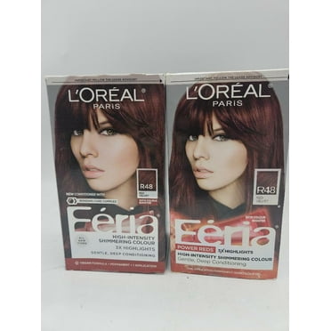 L'Oreal Paris Feria Multi-Faceted Shimmering Permanent Hair Color, R48 Intense Deep Auburn, Pack of 2, Hair Dye