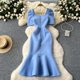 thumbnail image 2 of Vestido de noche de trompeta/sirena para mujer, cuello cuadrado europeo, Mangas de burbuja, adelgazante, elegante vestido de cola de pez con volantes, 2 of 5